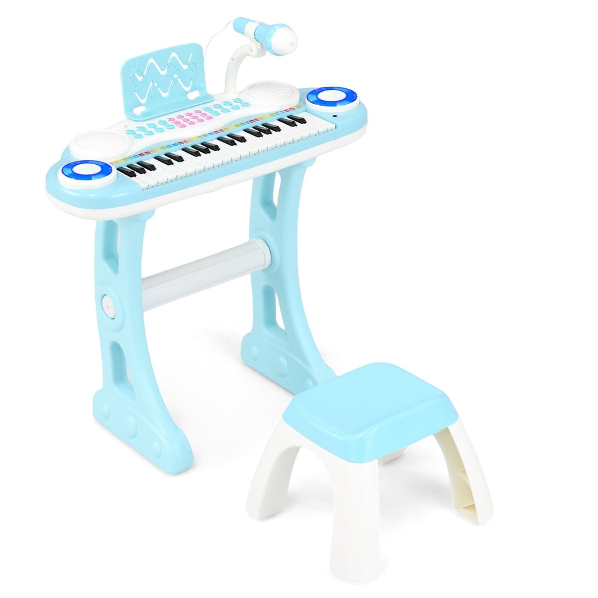 CostwayClavier Electronique Piano Pour Enfants 37 Touches-4 Effets de Percussion-8 Instruments Microphone Lumière 18 Mois + Bleu